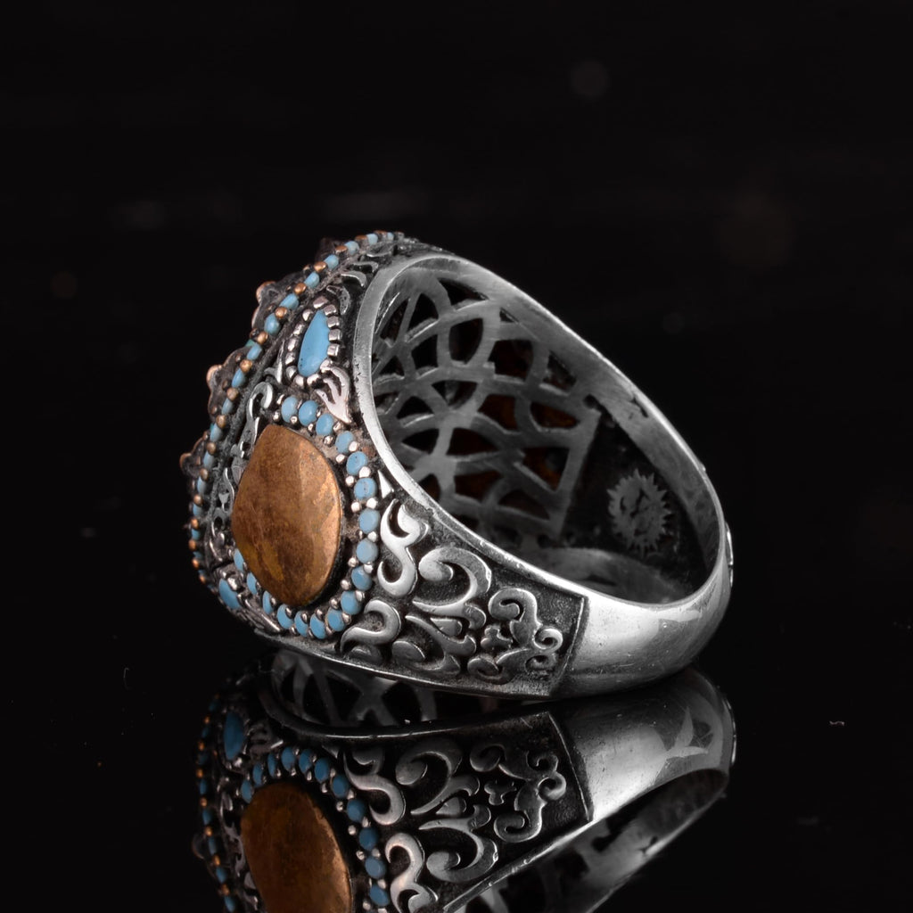 KAMBO Genuine Natural Arizona Turquoise Stone – 925 Sterling Silver Statement Ring – Handmade Men's Jewelry (Style-8) — 7