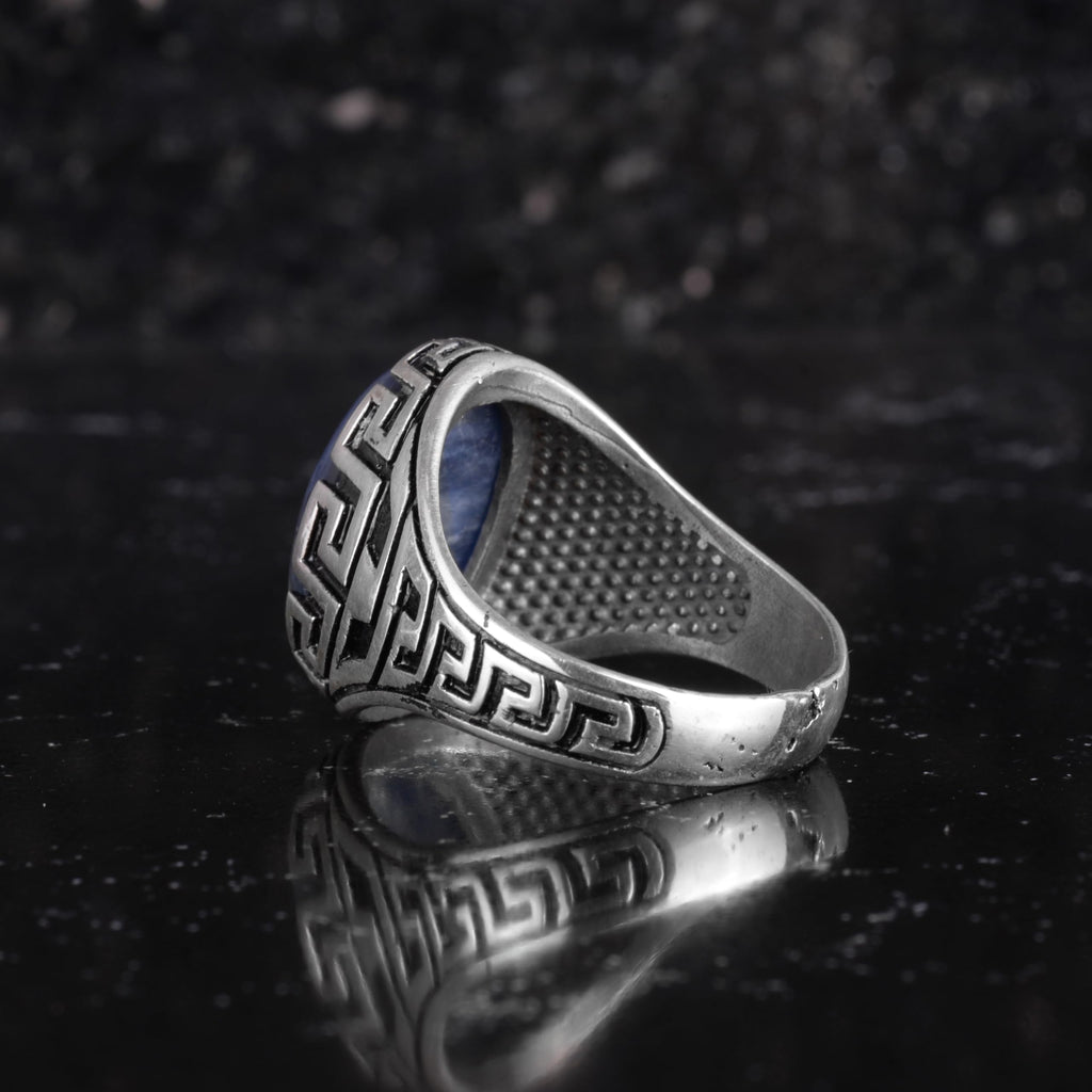 KAMBO Natural Kyanite Stone Men's Ring 925 Sterling Silver – Oval Cabochon Handmade Vintage Statement Ring — 8