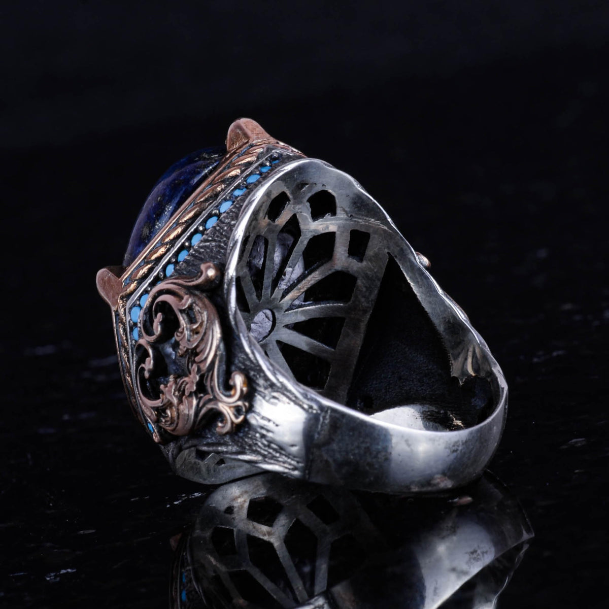 925 Sterling Silver Ring, Handcrafted Men's Ring with Natural Lapis Lazuli Stone, Vintage Design — 6