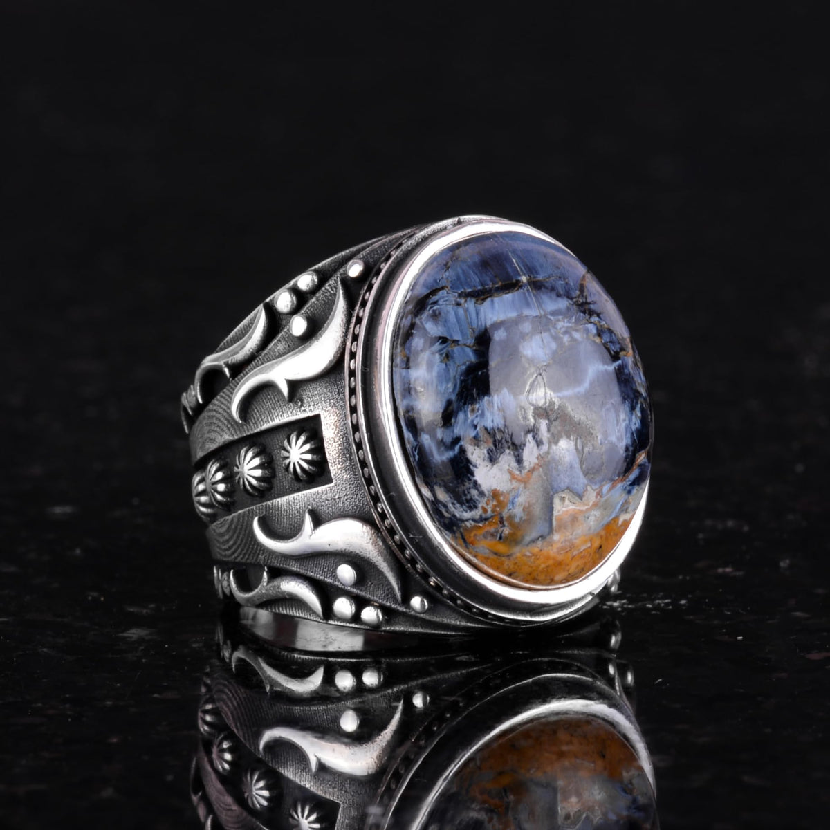 Natural Pietersite Stone Ring, 925 Sterling Silver — 5