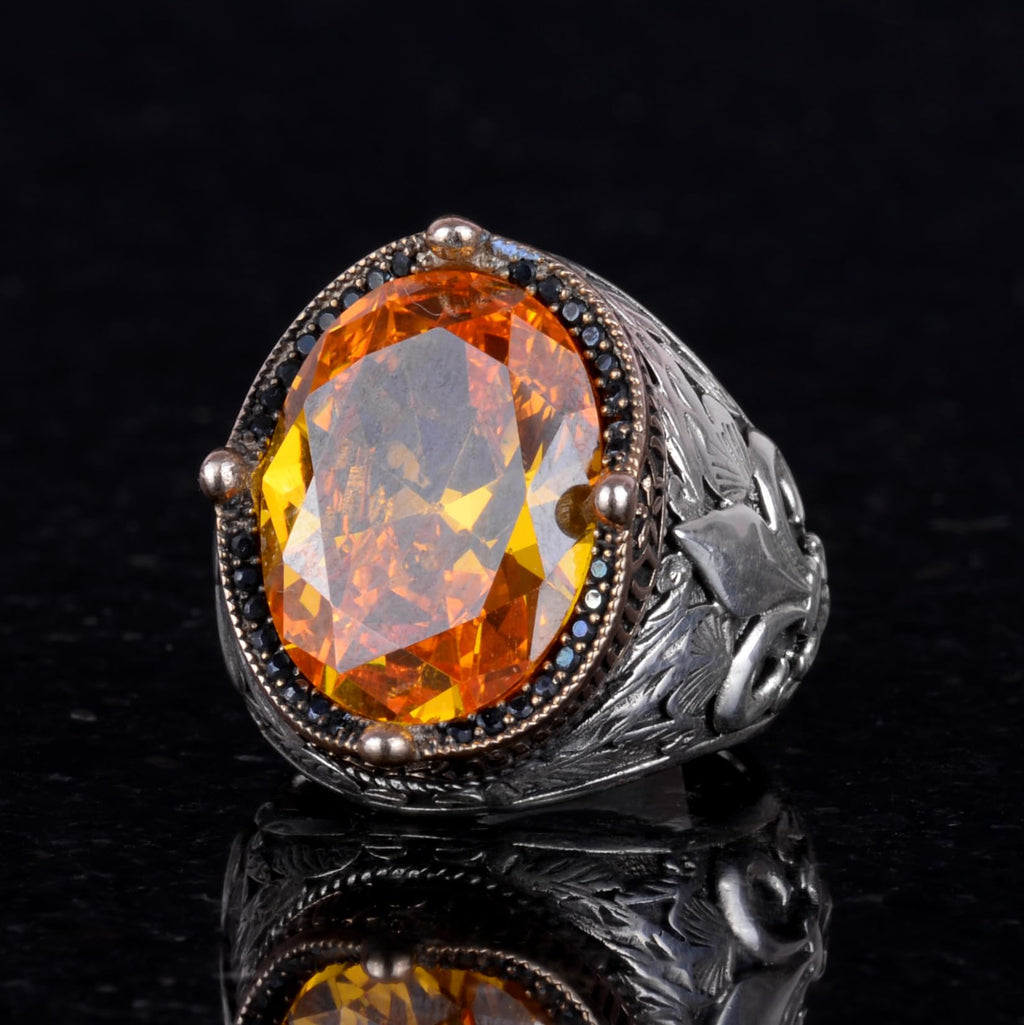 KAMBO Silver Orange Citrine Stone Ring, Men's Luxury 925 Sterling Silver Created Stone Rings - Various and Unique Collection — 2