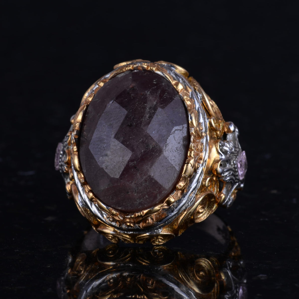 Natural Stone Sultan Ring - Gold Plated 925 Sterling Silver Ring — 6