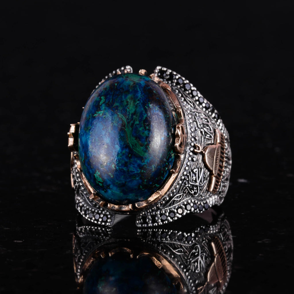Islamic Ring, Natural Cabochon Azurite Stone Ring, 925 Sterling Silver Men's Ring — 5