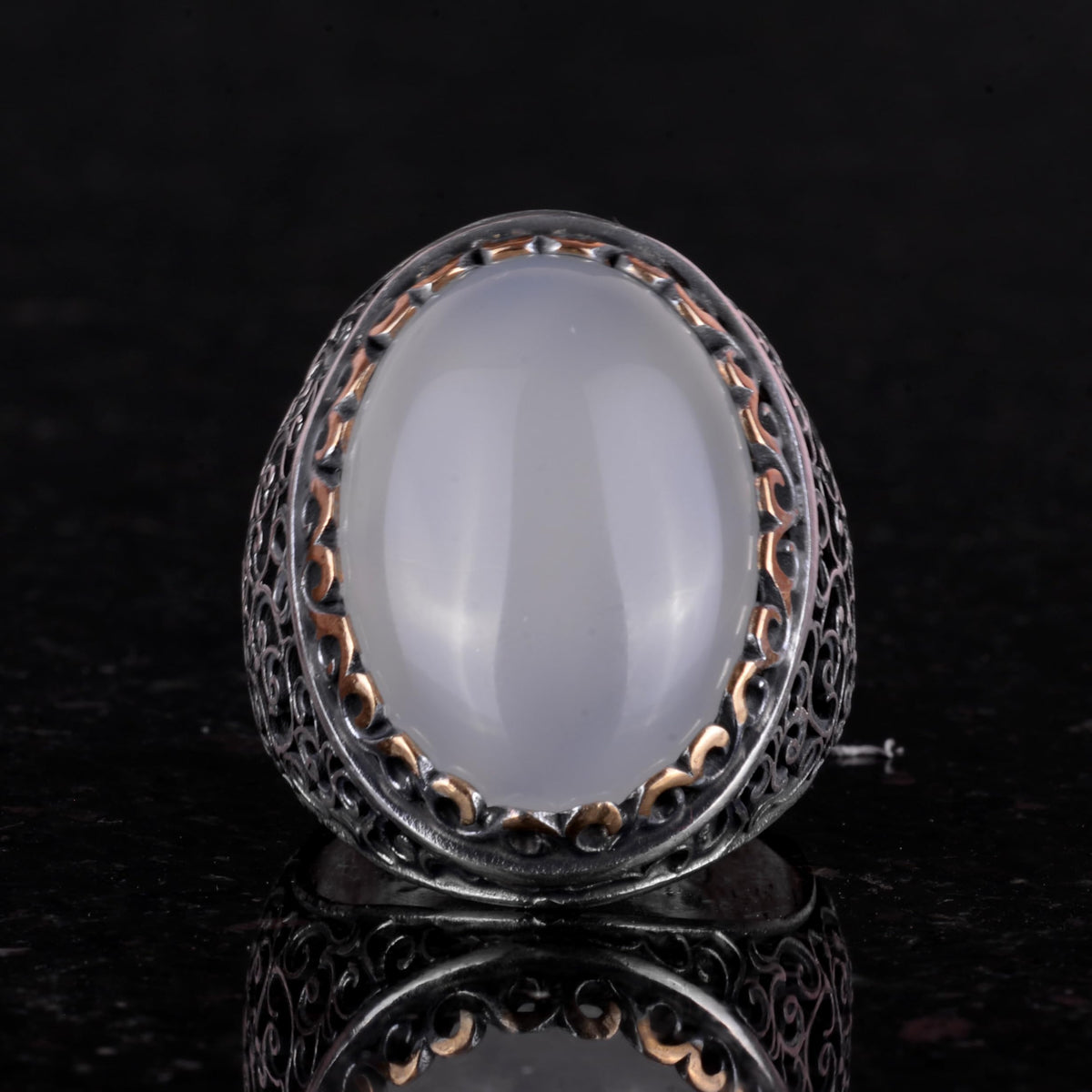 Handmade Silver Men's Large Ring Made with Moonstone — 6