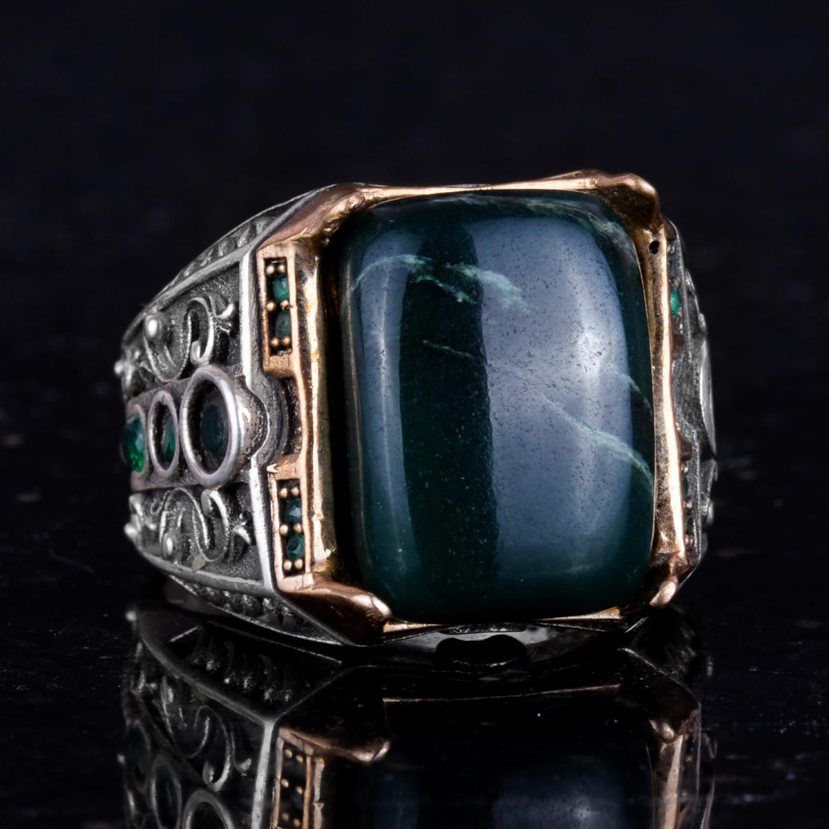 925 Sterling Silver Ring - Natural Jade Stone Handmade Ring — 5
