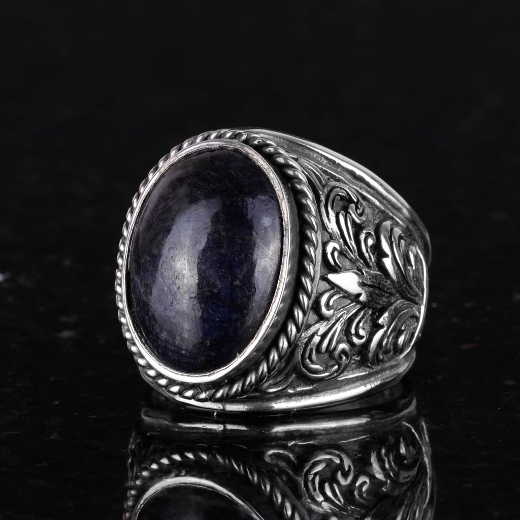 925 Sterling Silver Ring - Natural Stone Selection (Cabochon Sapphire) — 5