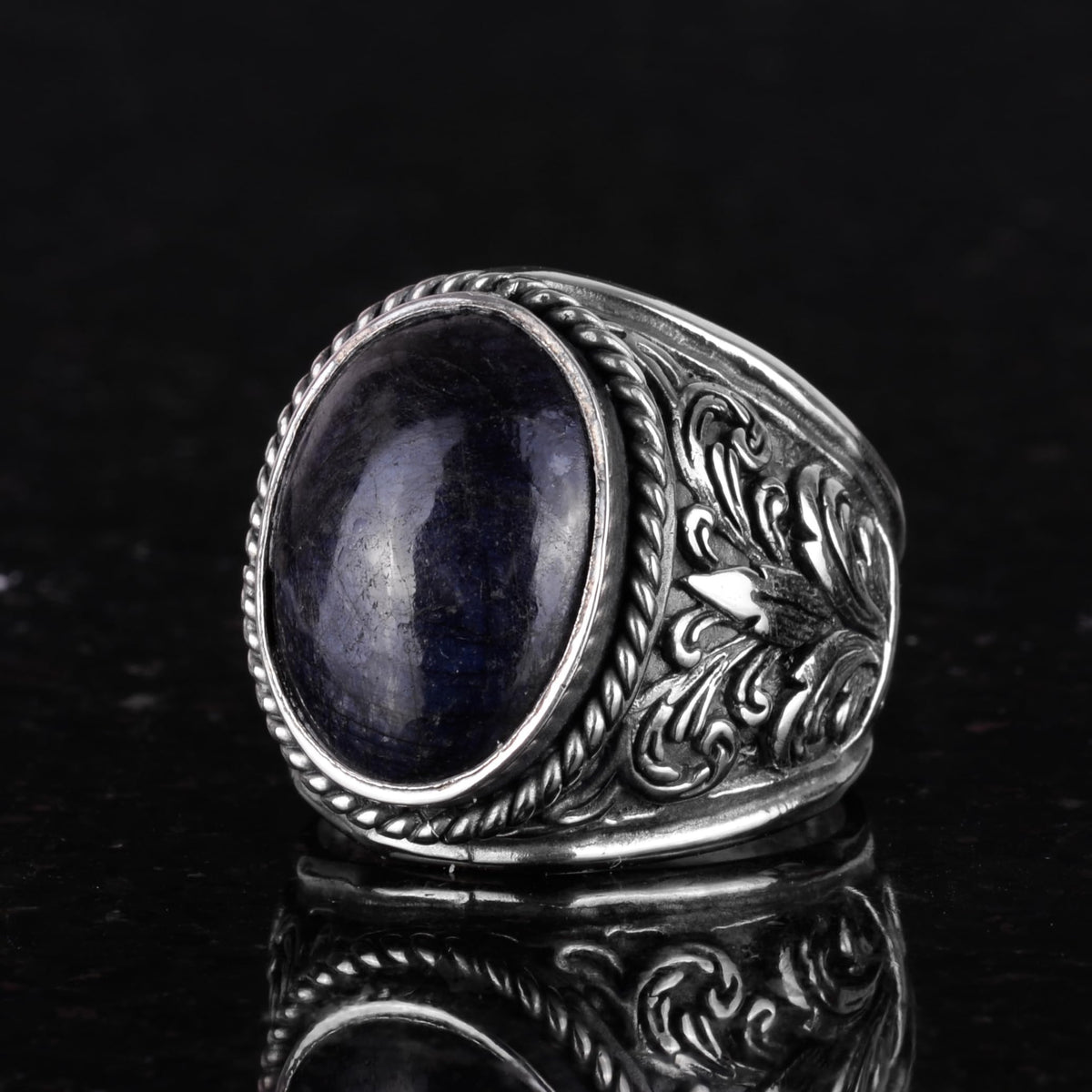925 Sterling Silver Ring - Natural Stone Selection (Cabochon Sapphire) — 5