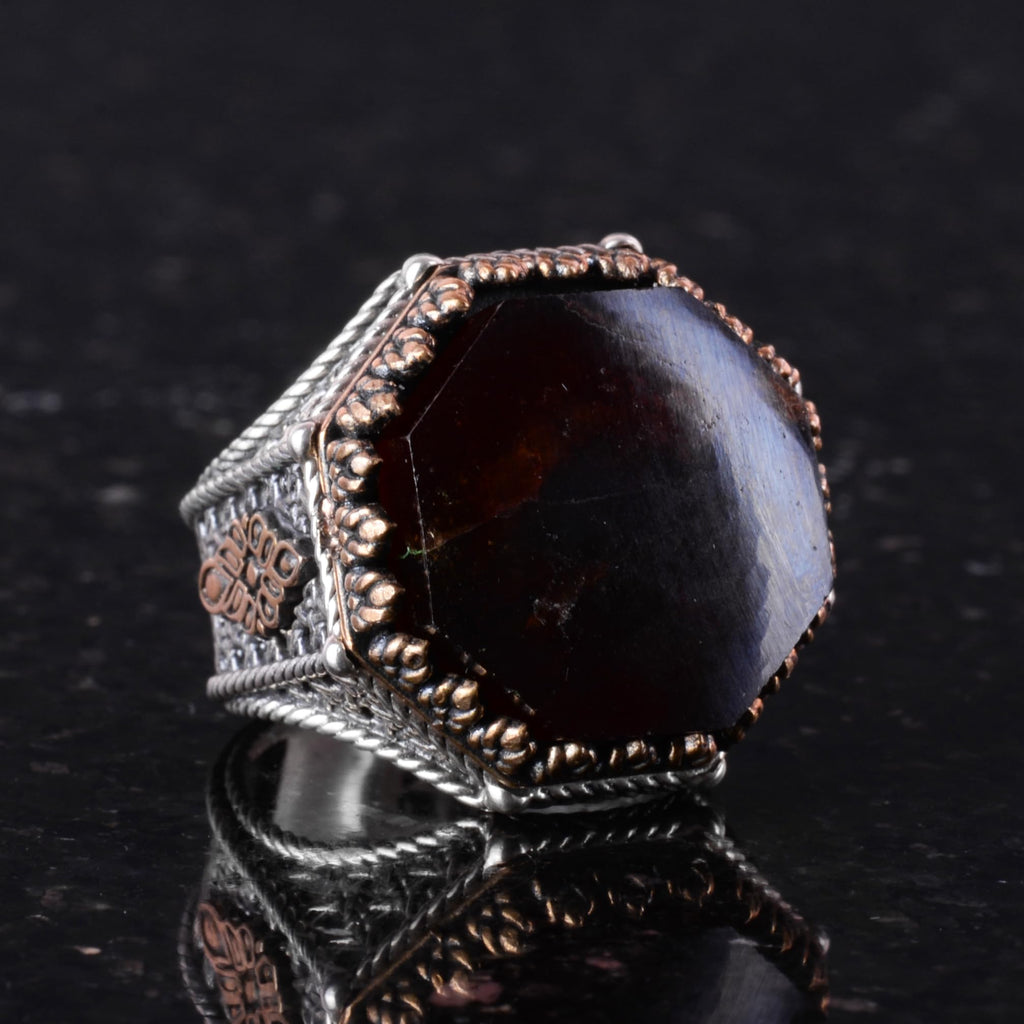 Natural Garnet Stone Octagonal Ring - Handmade 925 Sterling Silver Jewelry — 5