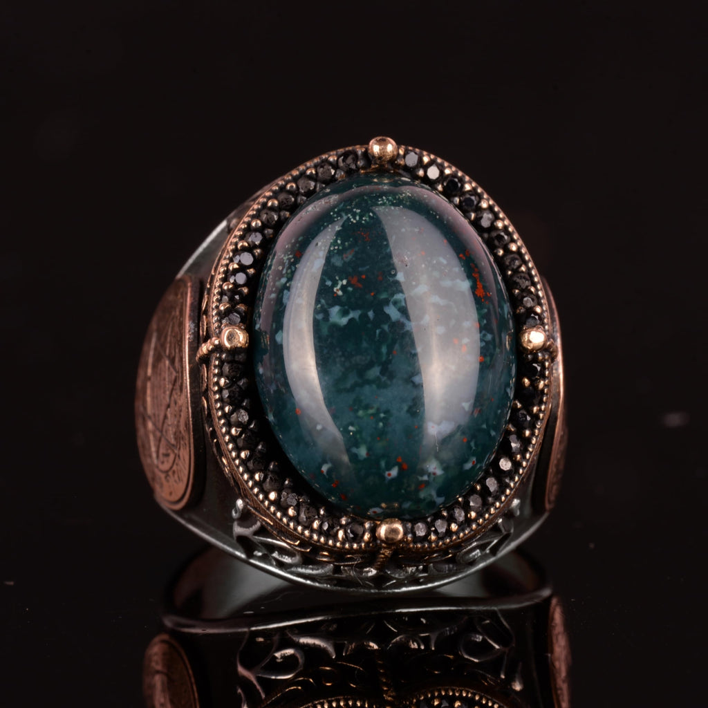 Star of David Ring, Natural Green Bloodstone Ring - 925 Sterling Silver — 3