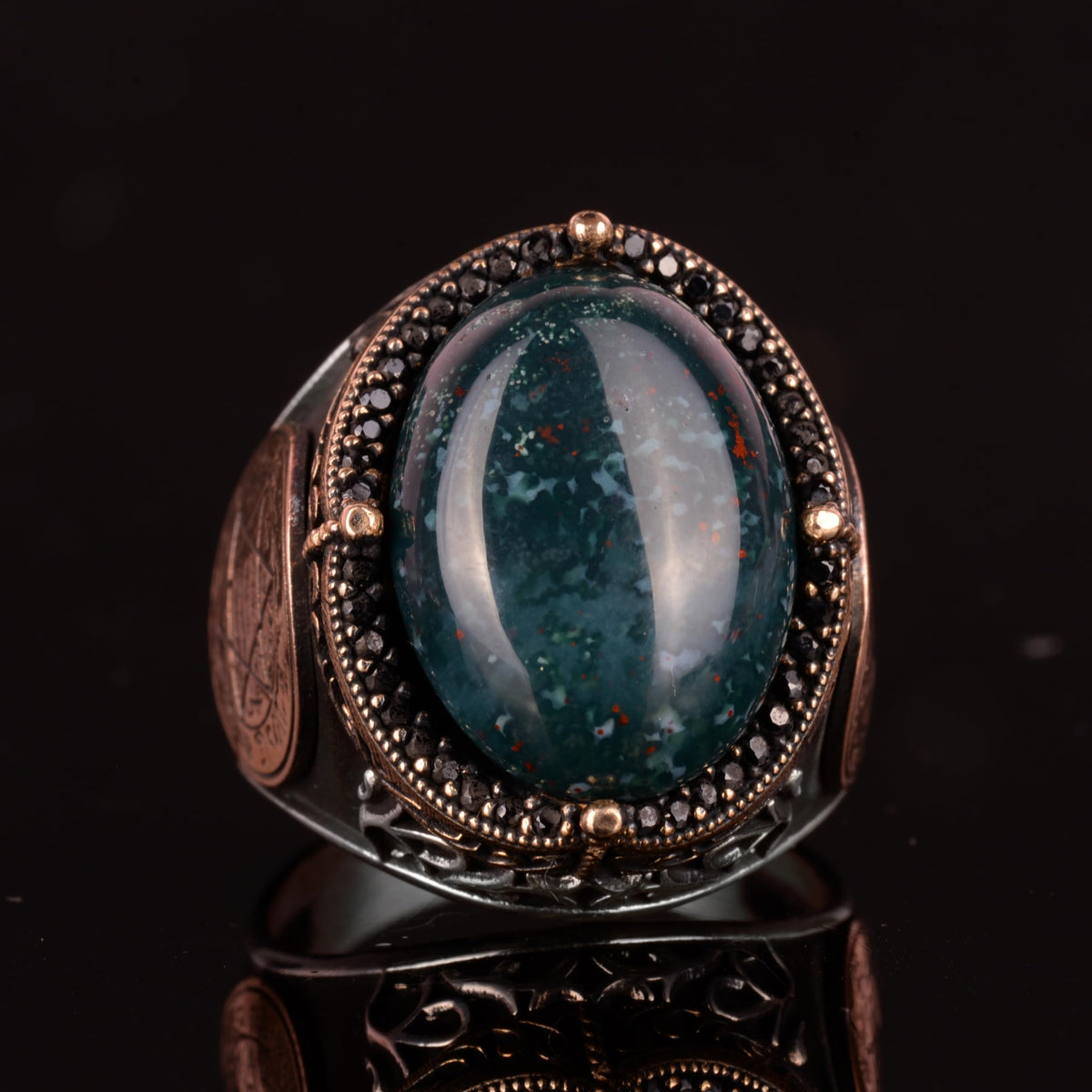 Star of David Ring, Natural Green Bloodstone Ring - 925 Sterling Silver — 3