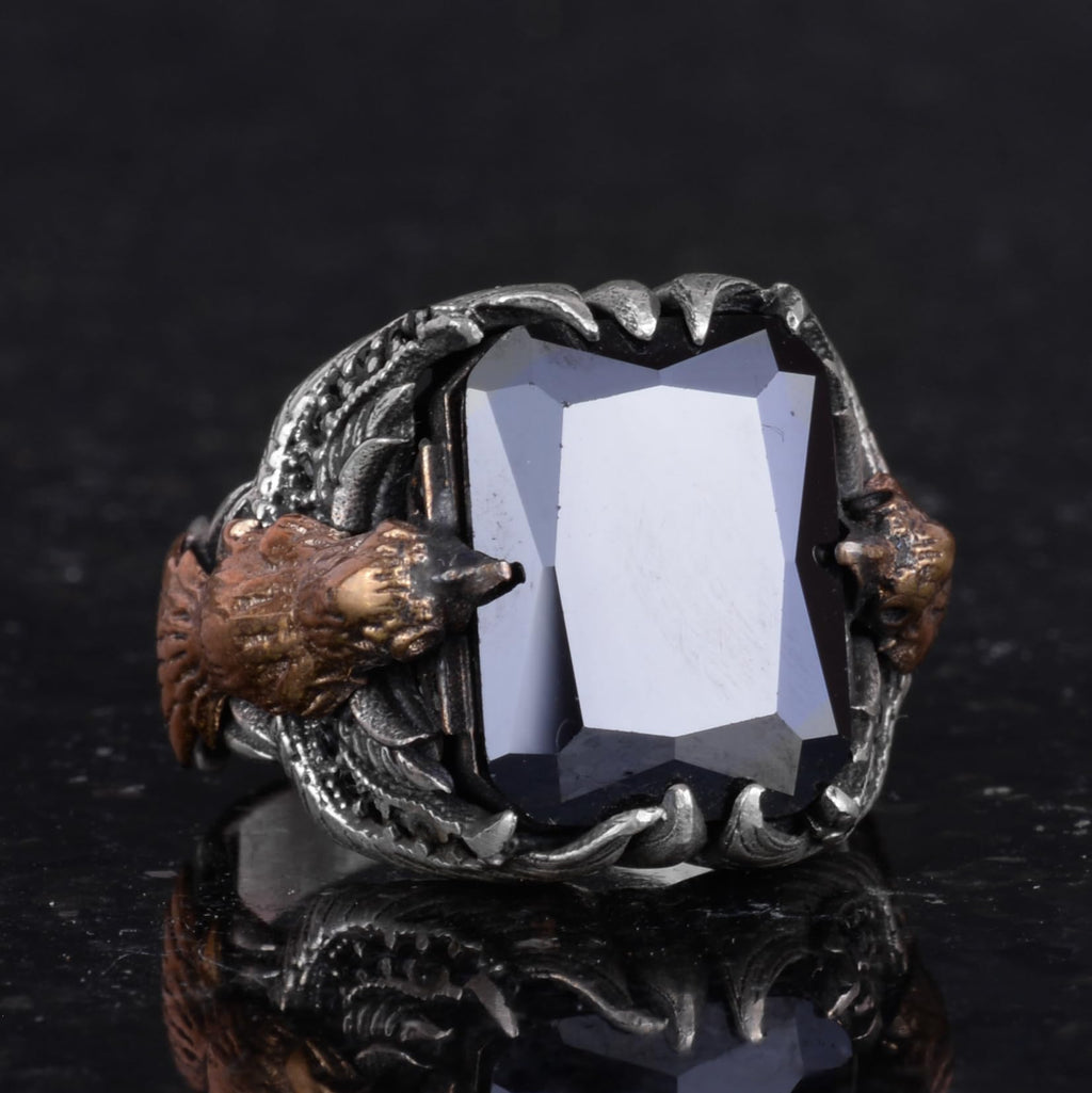 Men's Eagle Symbol Stone Ring - Handmade 925 Sterling Silver — 5