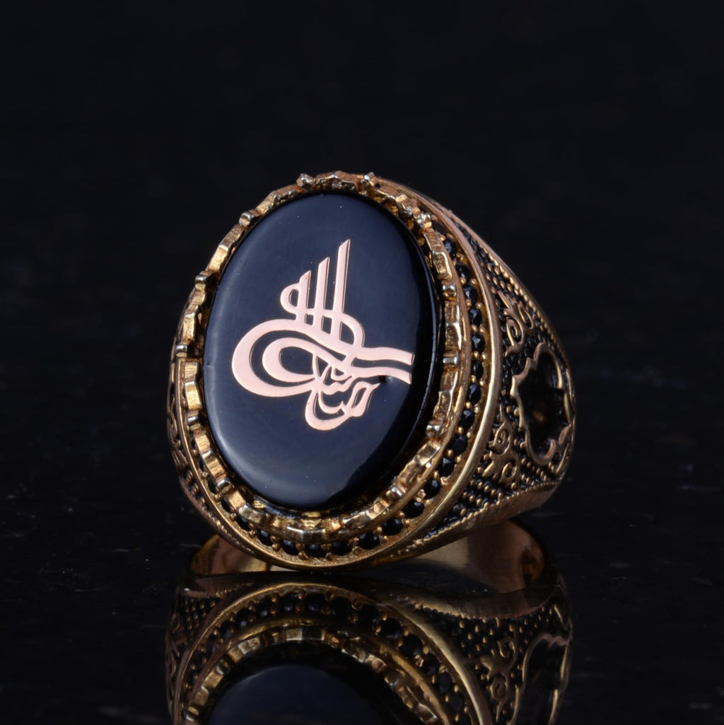 Kambo Men's Ottoman Tughra Ring - 925K Silver Gold Plated Men's Ring (Ottoman Tughra) — 6