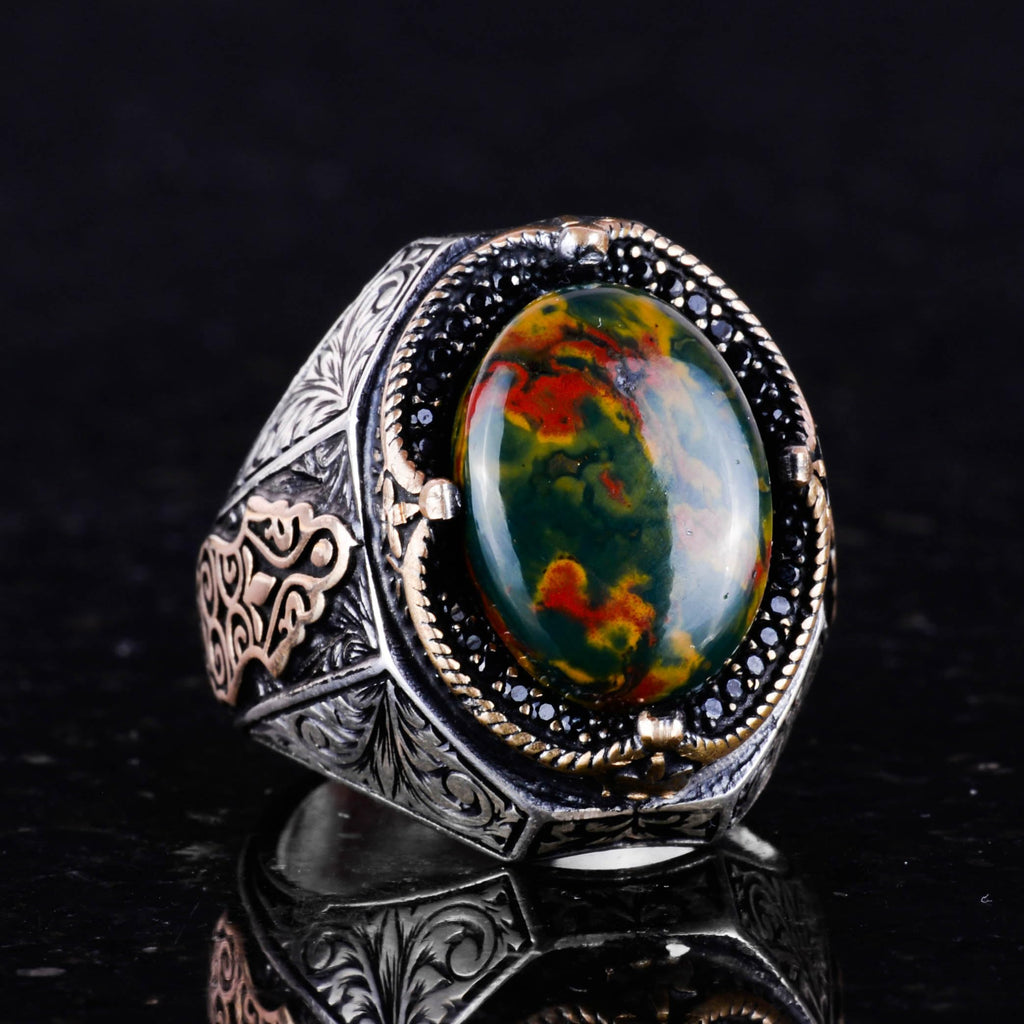 Natural Green Blood Stone Ring - 925 Sterling Silver — 6