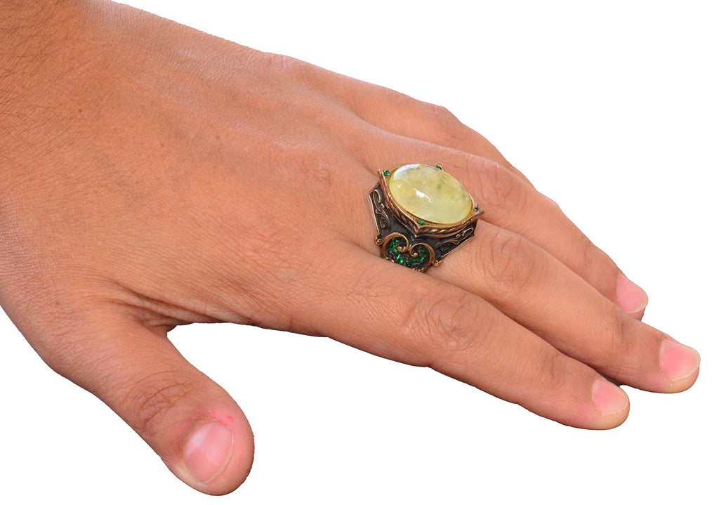 925 Sterling Silver Men's Ring with Natural Prehnite Stone, Ottoman Style Ring, Green Prehnite Stone — 6