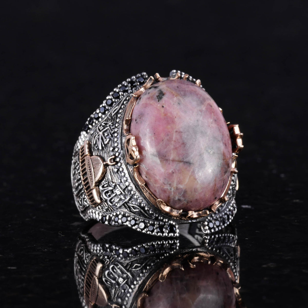 Silver Mosque Ring, Rhodonite Natural Stone Ring — 3