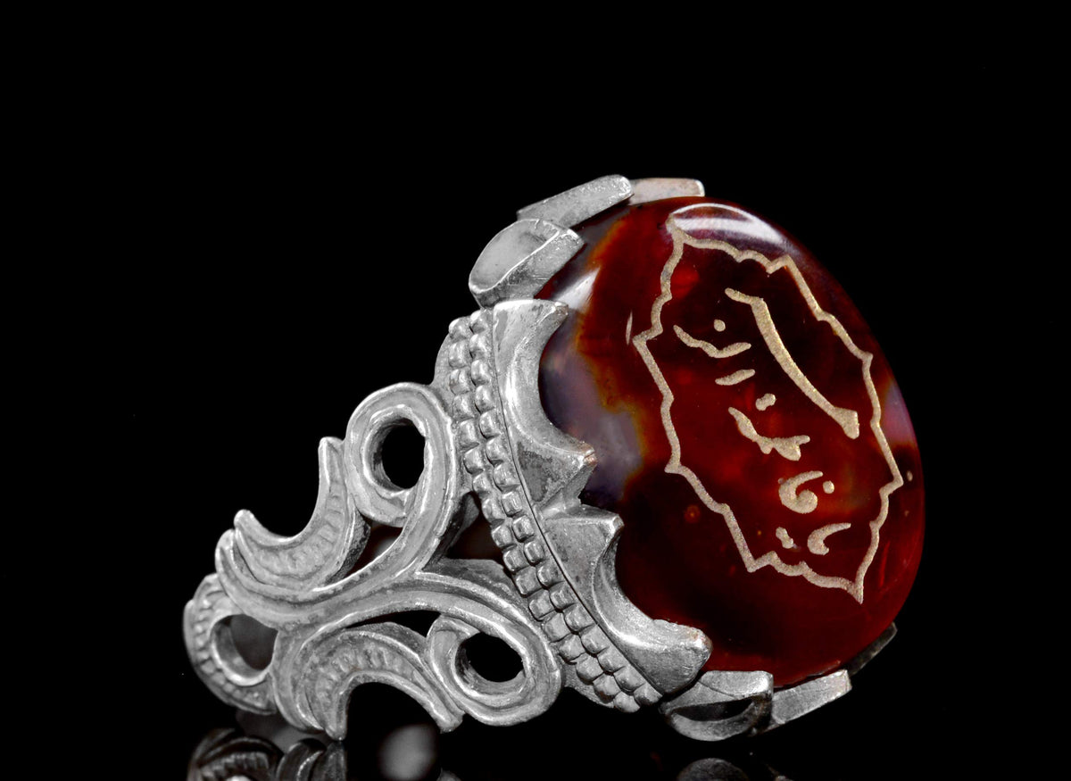 925 Sterling Silver Ring, Islamic Ring, Natural Agate Stone — 3