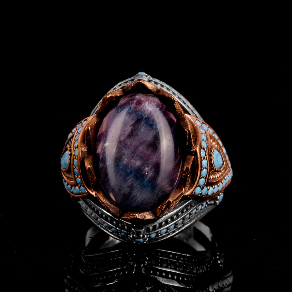 Natural Stone Ring - Handmade 925 Sterling Silver Ring (Azurite) — 2