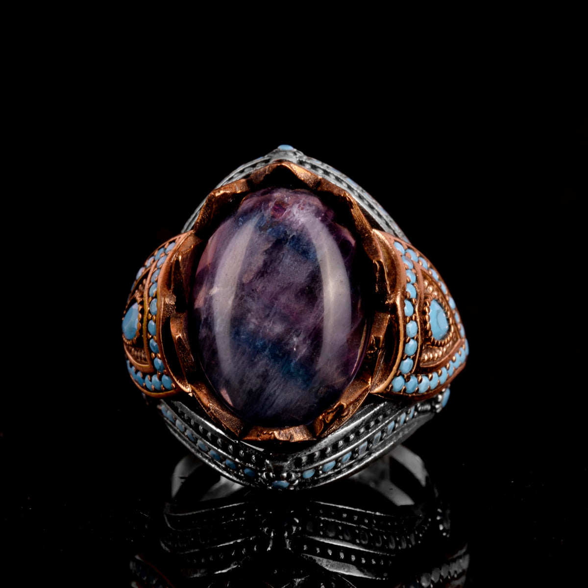 Natural Stone Ring - Handmade 925 Sterling Silver Ring (Azurite) — 2