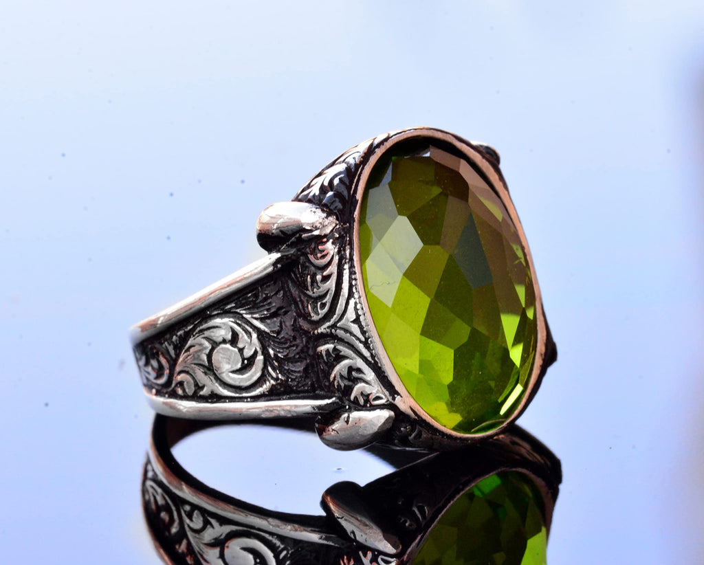 Custom Ring, Peridot Stone Men's Ring, Sterling Silver Ring, Birthstone Ring, Gifts For Him