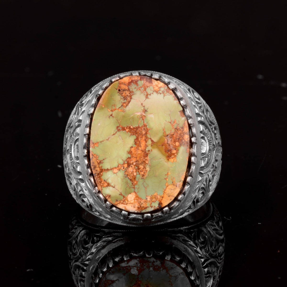 KAMBO Genuine Arizona Turquoise Ring - Elegant Handmade 925 Sterling Silver Ring for Men - Unique Natural Gemstone Jewel