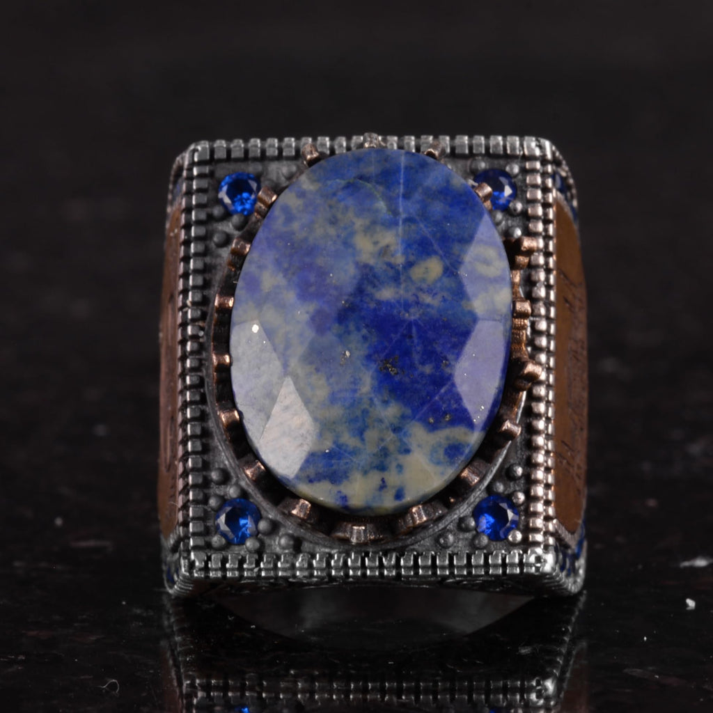 Natural Sodalite Stone Ring - 925 Sterling Silver Islamic Ring - Handmade Calligraphy Ring — 4