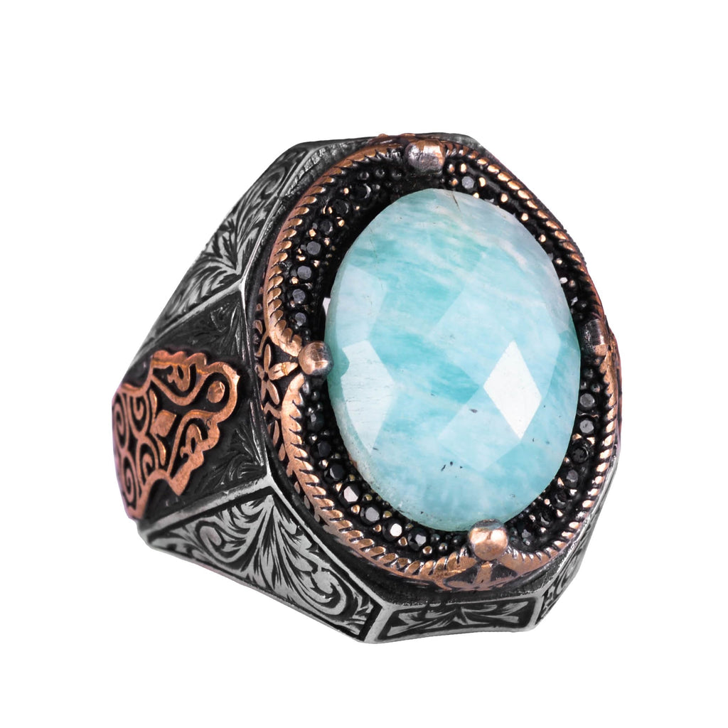 925 Sterling Silver Ring - Natural Amazonite Stone Ring