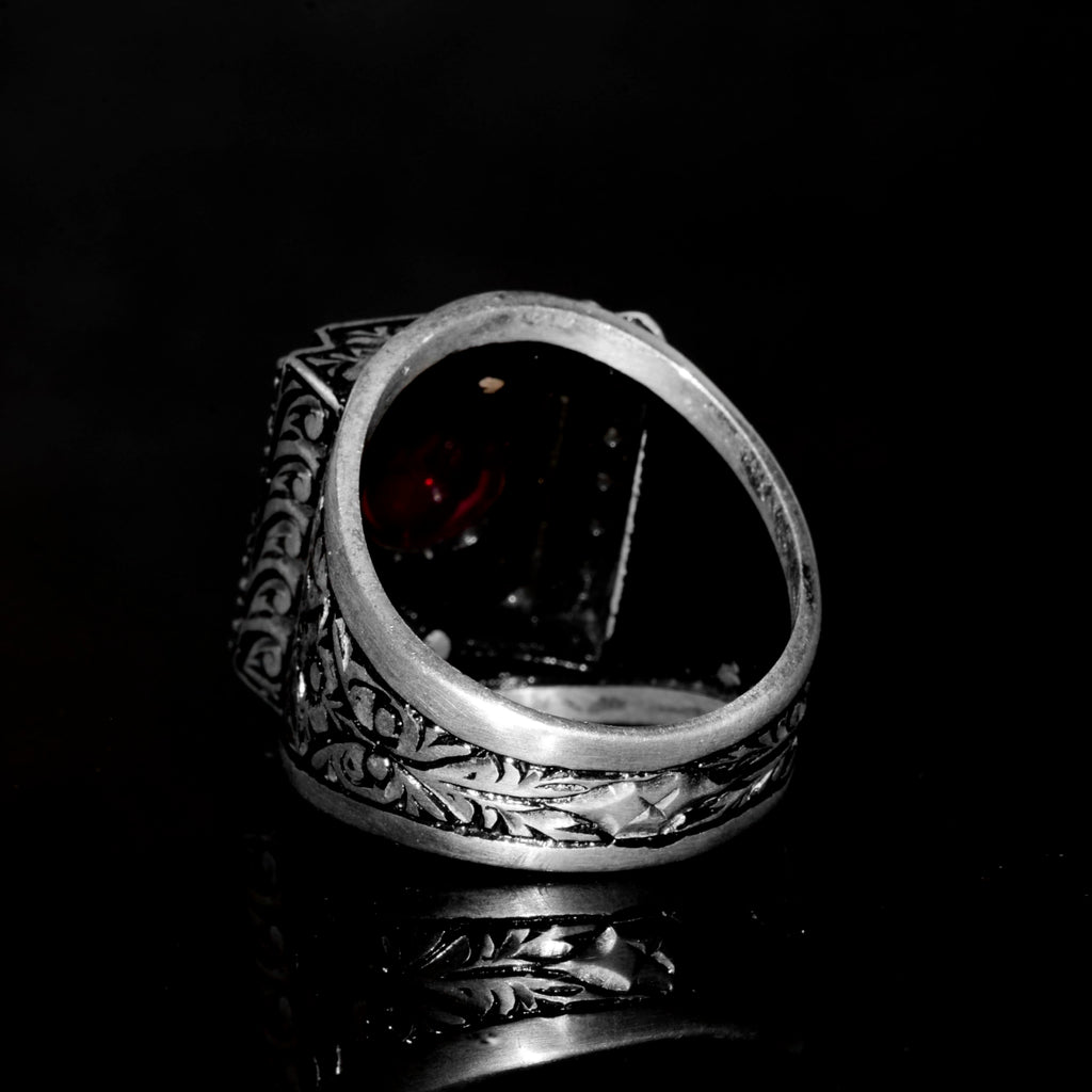 Kambo Real Natural Star Ruby Stone Men's Ring - Calligraphy Craftsmanship, 925 Sterling Silver — 6