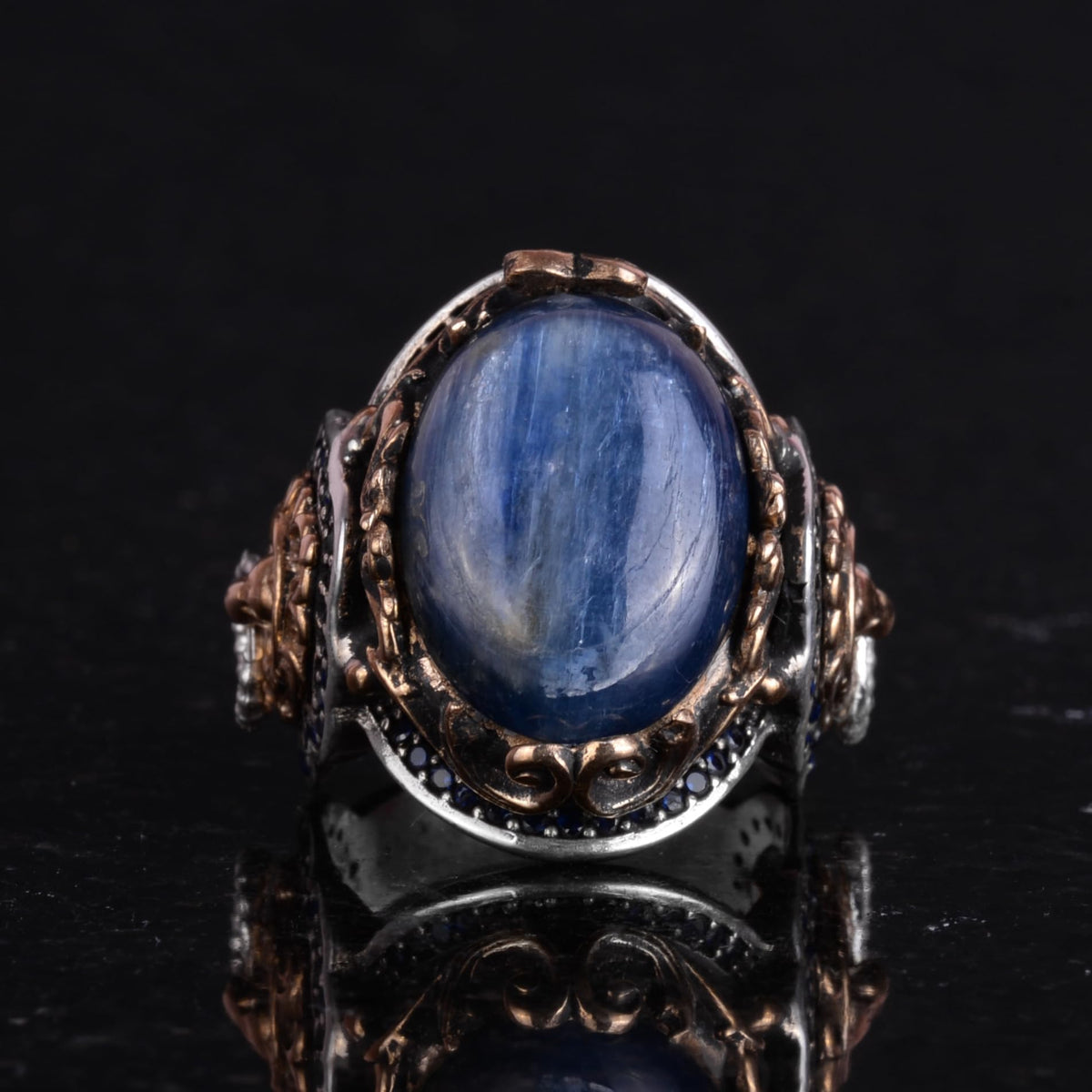 Handmade Lion Head Men's Ring - Natural Kyanite Stone 925 Sterling Silver — 4