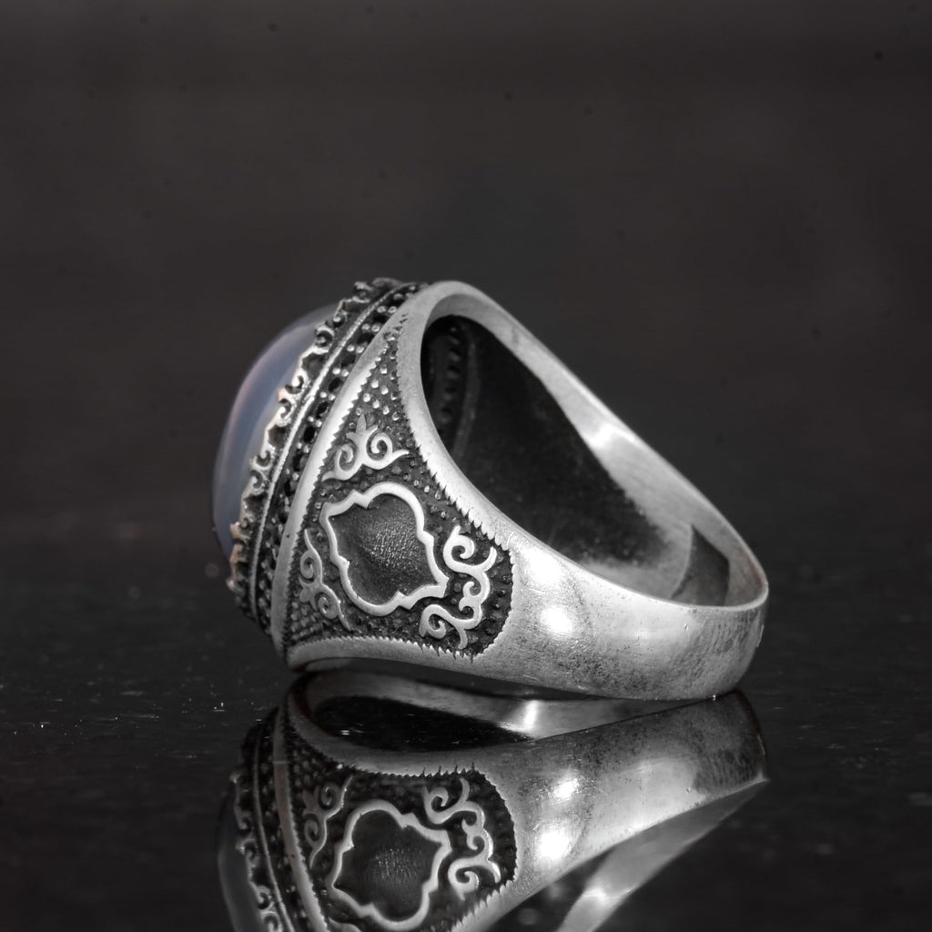 Men's Ring with Real Natural Opal Stone - 925 Sterling Silver Handmade Design — 7