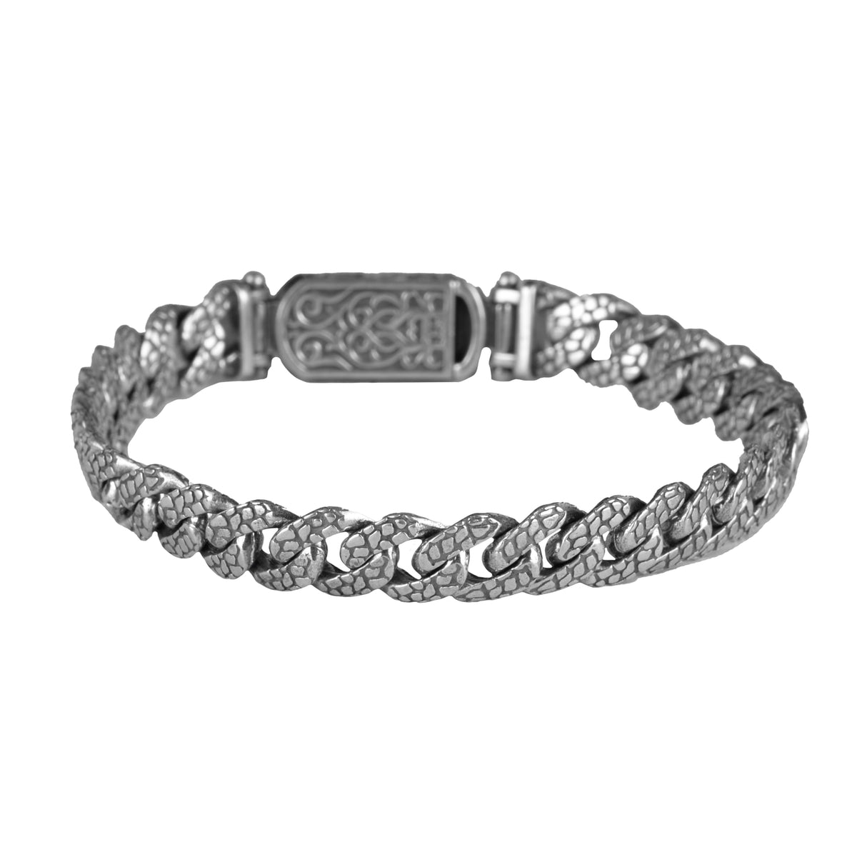 925 Sterling Silver Men's Bracelet - Handmade Textured Chain Bracelet