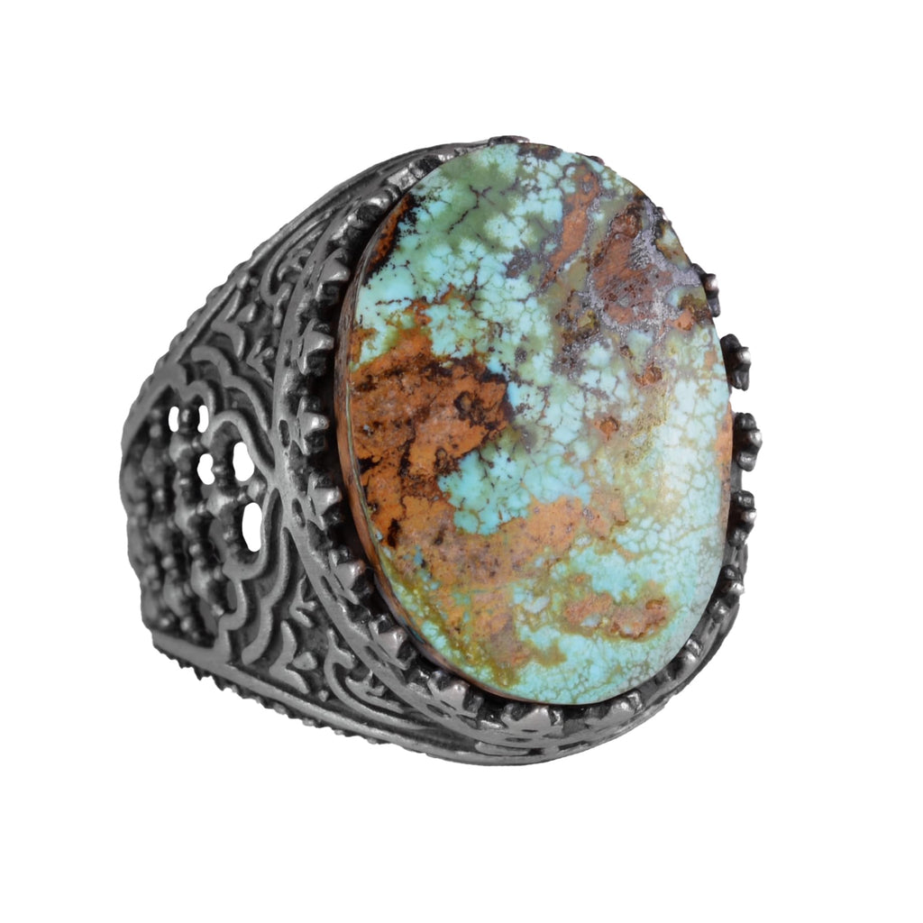 Authentic Real Natural Arizona Turquoise Stone Men's Ring - 925 Sterling Silver Ring - King Ring (Style-1)