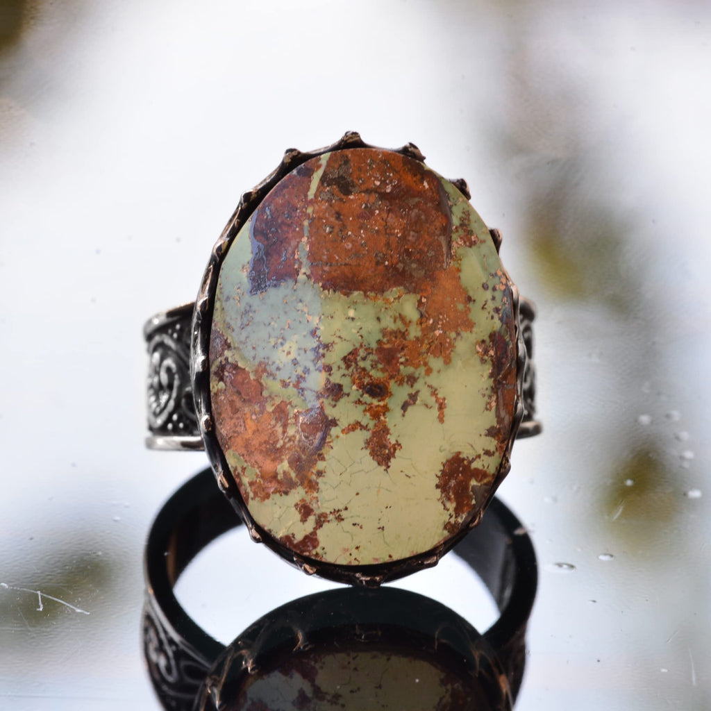Large Ring, Natural Arizona Turquoise Stone Ring, Handmade 925 Sterling Silver Ring — 5