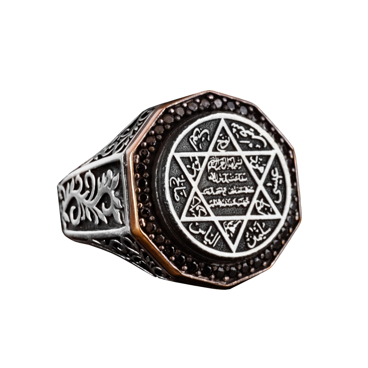 KAMBO Solomon Seal Ring Handmade 925 Sterling Silver Men’s Statement Ring with Onyx Stone and Star of David Jewish Desig