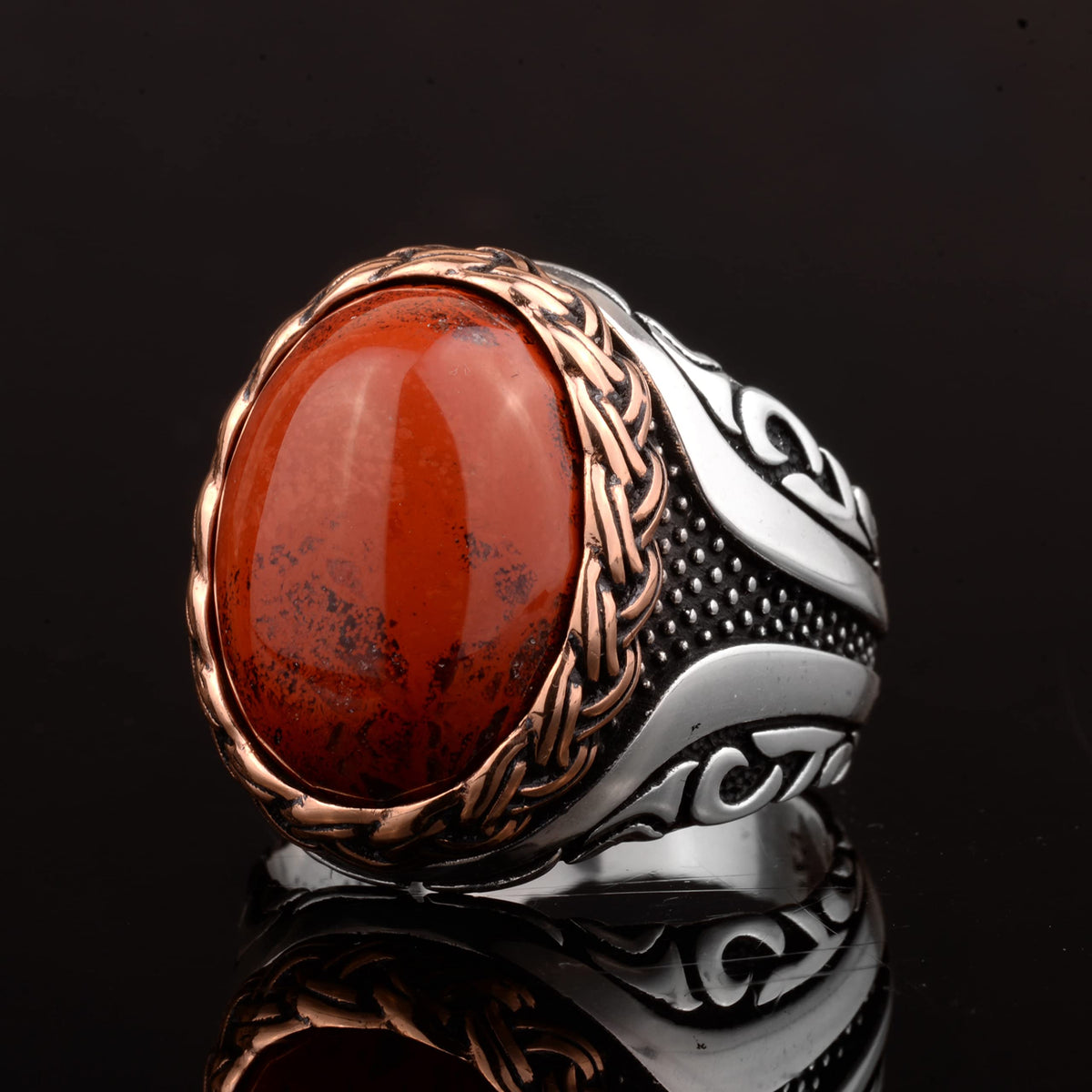 Natural Bloodstone Stone Handmade Silver Men's Ring — 2