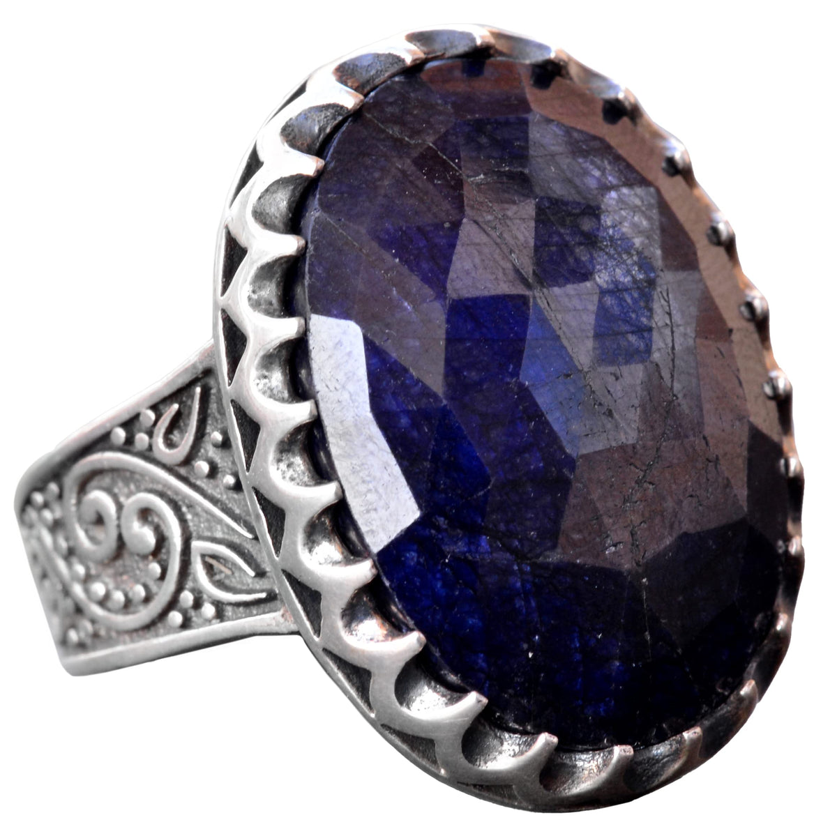 Handmade Natural Sapphire Stone Ring, 925 Sterling Silver Men's Ring - Wisdom and Abundance Design