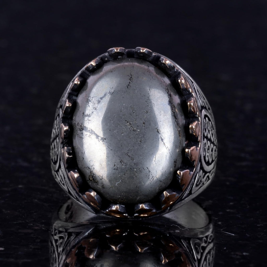 925 Sterling Silver Men's Ring - Natural Pyrite Stone — 6