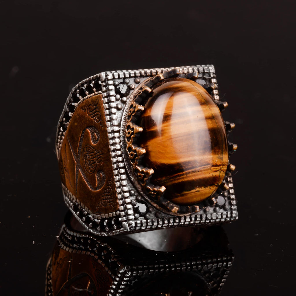 Natural Tiger's Eye Stone Ring, 925 Sterling Silver — 3