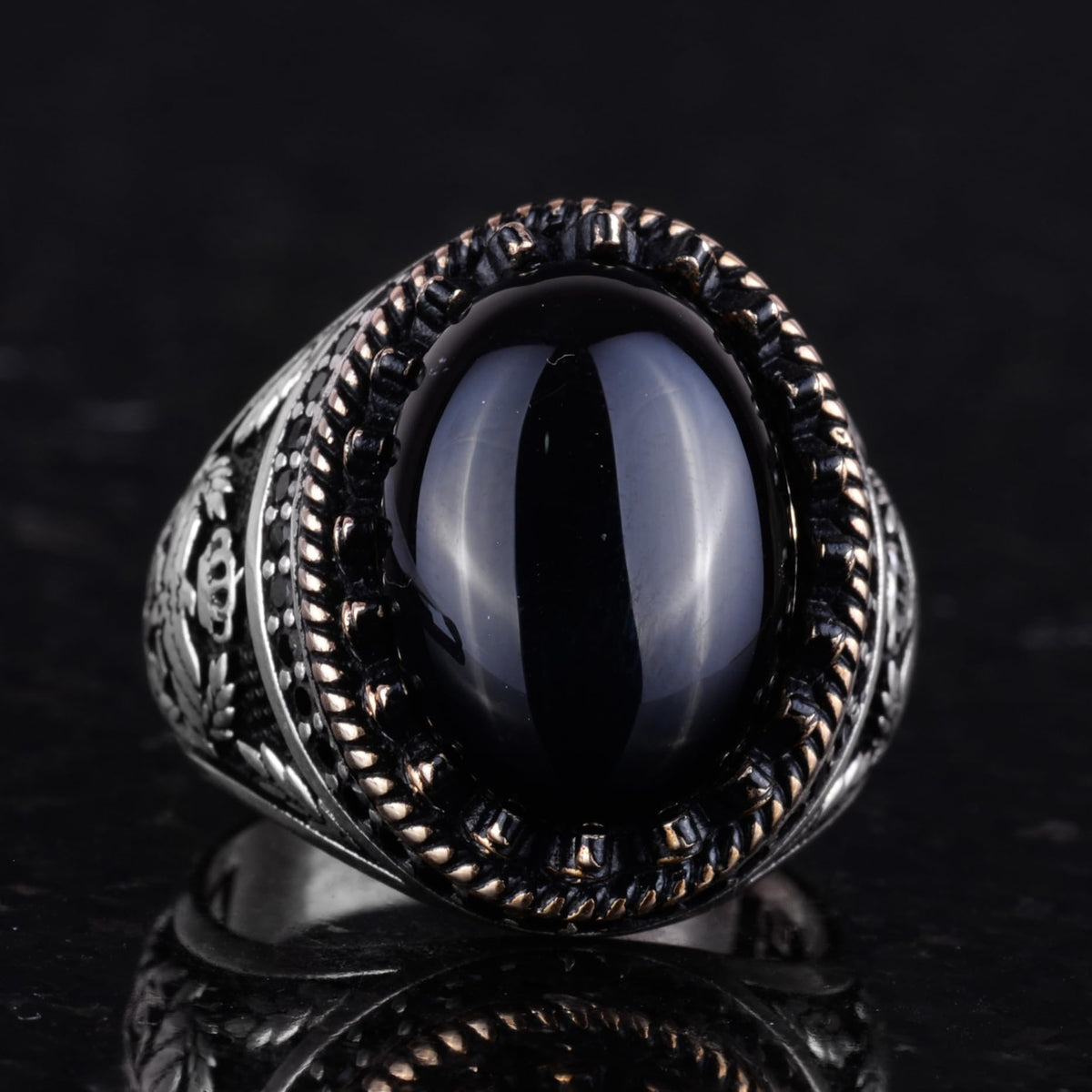 Natural Onyx Stone Handmade Eagle Ring - 925 Sterling Silver — 4