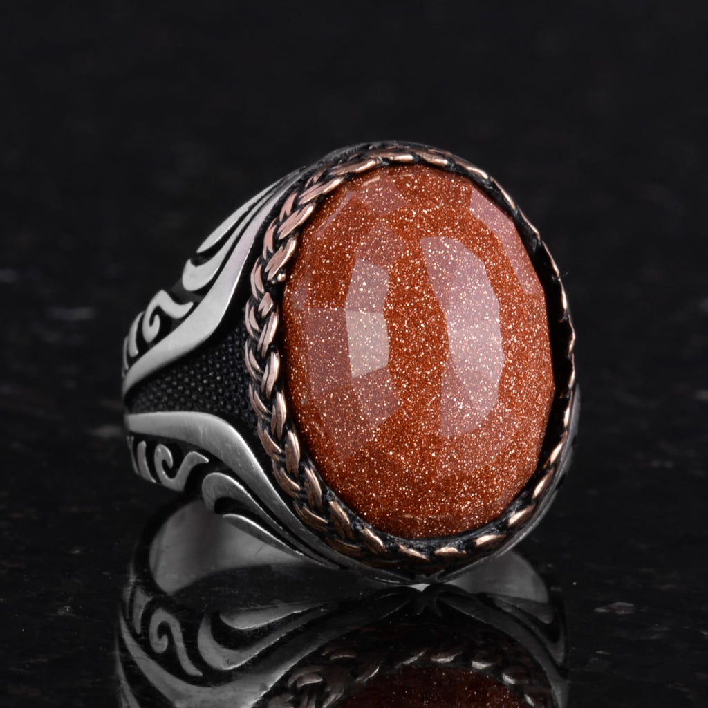 925 Sterling Silver Ring - Artificial Stone Silver Ring - Handmade Ring (Artificial Brown Sunstone) — 5