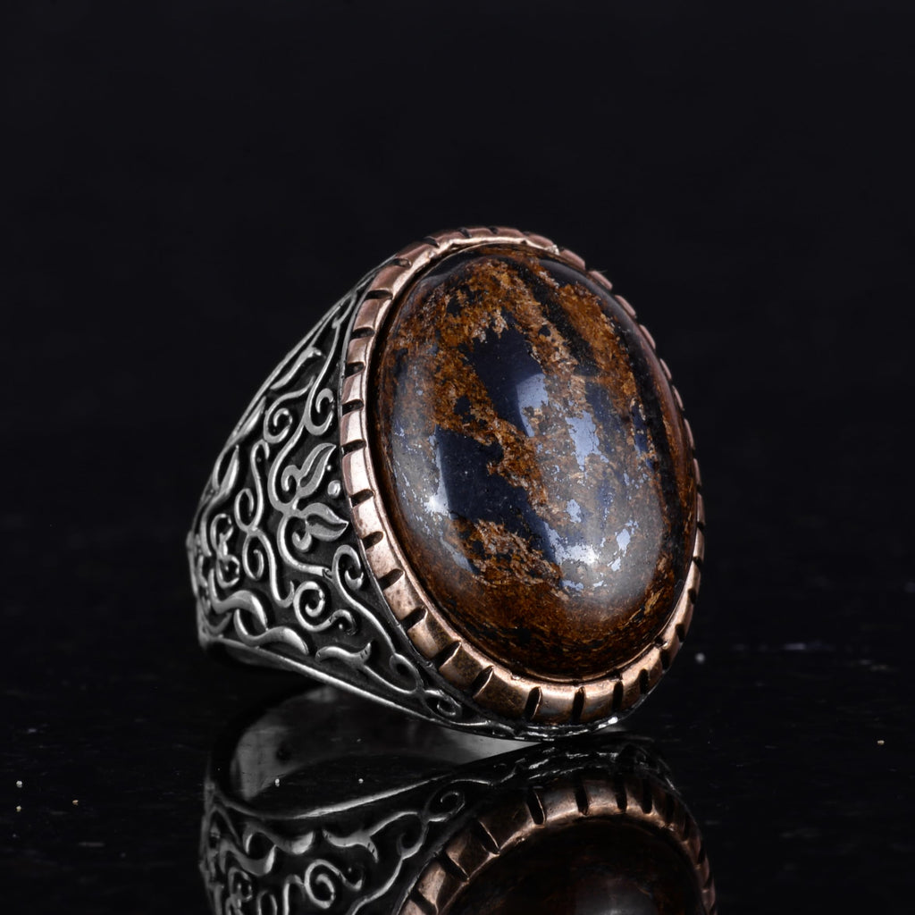 Handcrafted Natural Bronzite Stone Ring - 925 Sterling Silver — 5