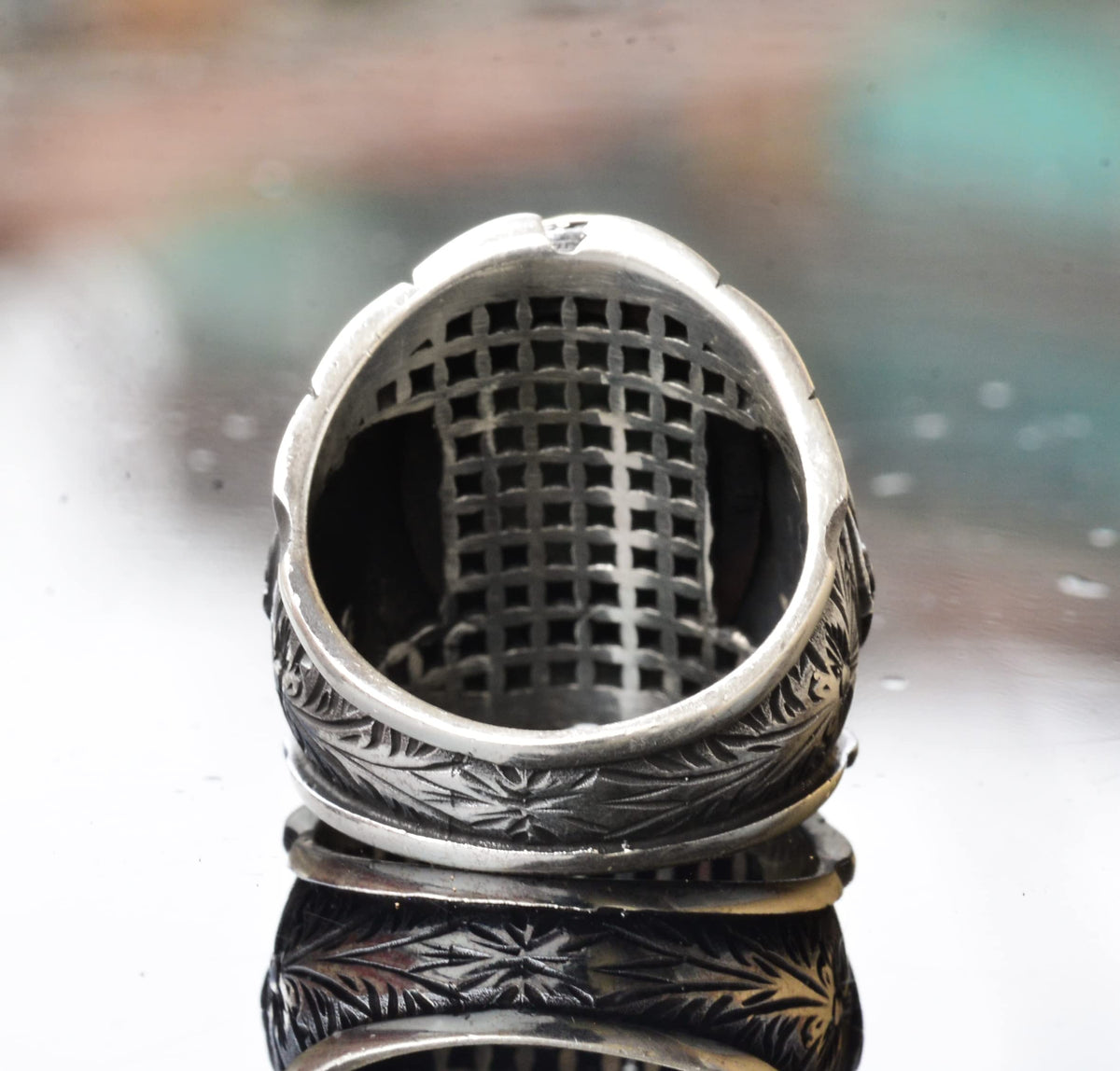 Natural Cat's Eye Amethyst Stone Ottoman Men's Ring - 925 Sterling Silver — 5
