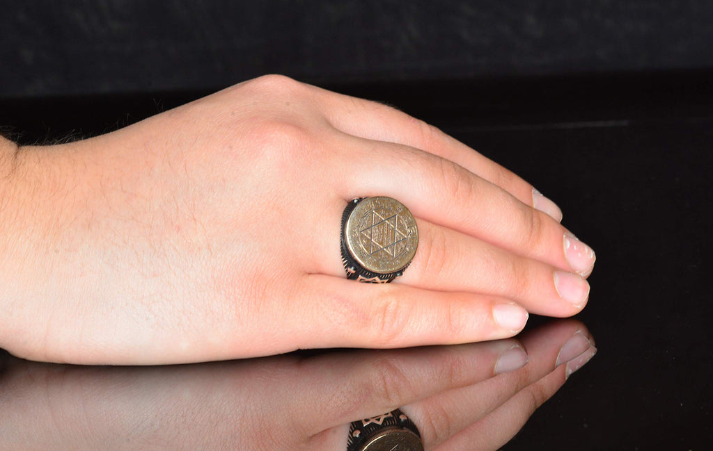 Silver Ring - Gold Detailed Star of David Charm — 6