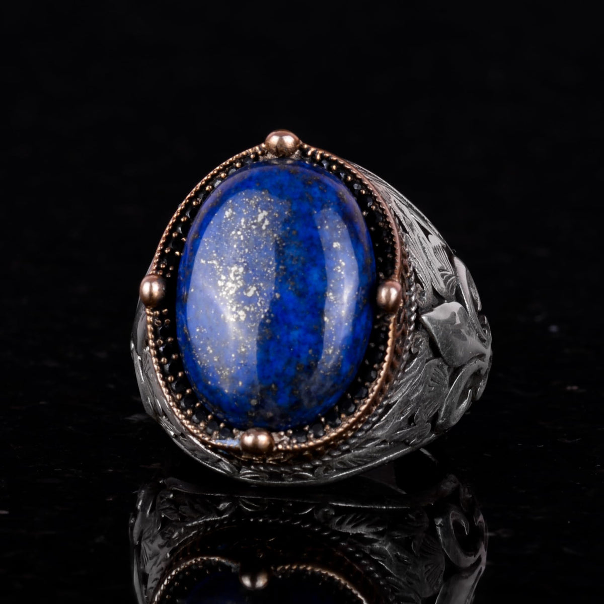 925K Silver Handmade Men's Ring - Available with Various Natural Stones (Lapis Lazuli) — 5