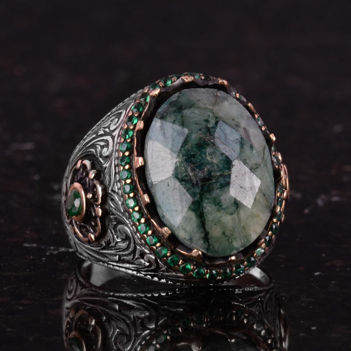 925 Sterling Silver Handmade Ring - Artificial Emerald Stone — 5