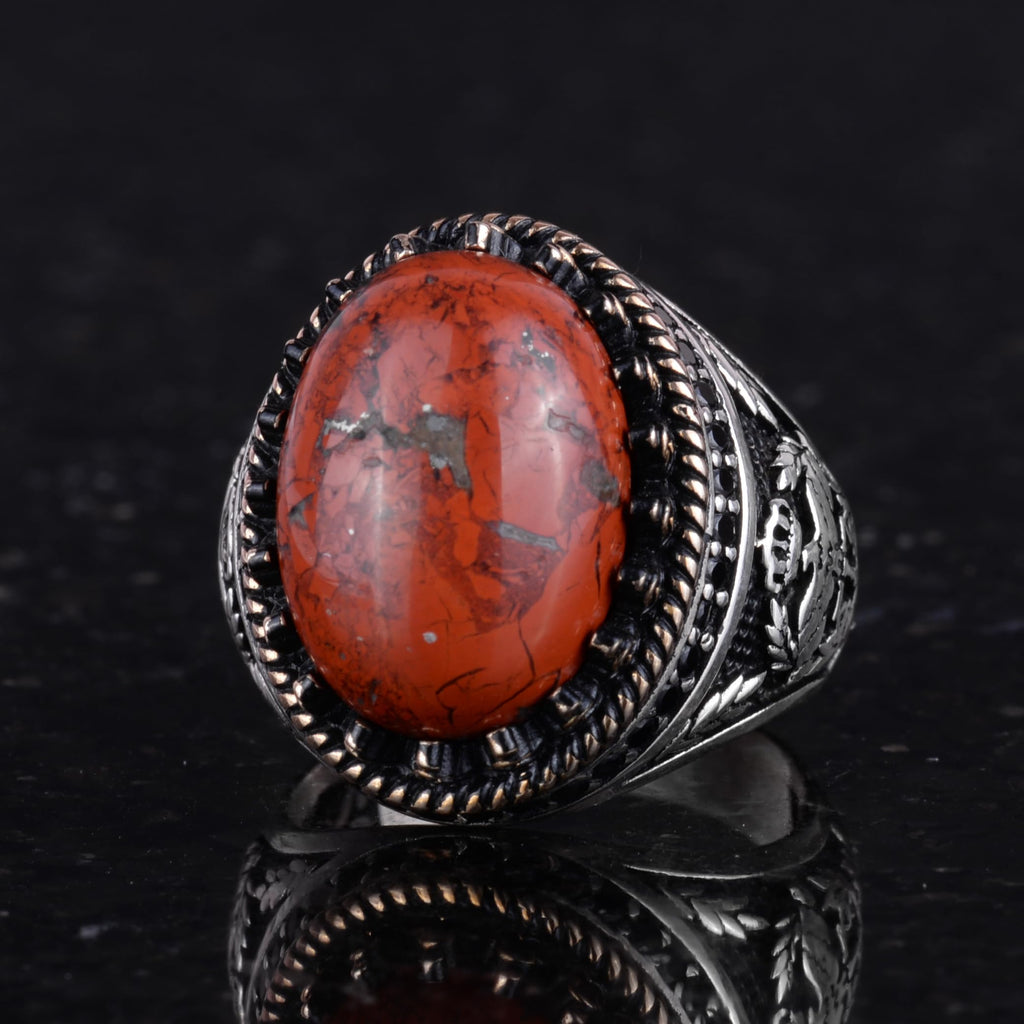 Natural Red Bloodstone Ring - Handmade Eagle Design - 925 Sterling Silver — 6