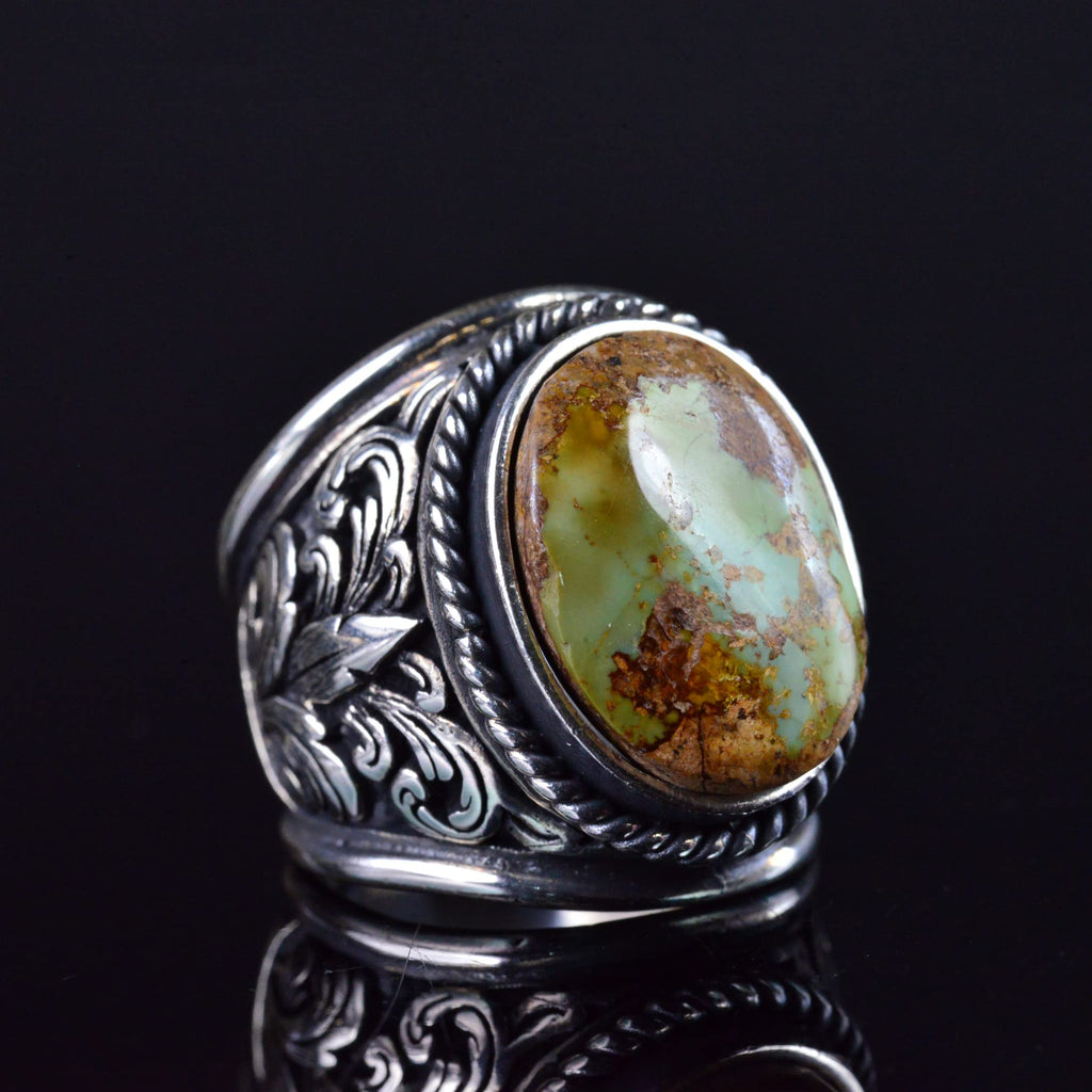 Turquoise Stone Ring, 925 Sterling Silver Handmade Dragon Scale Design — 5