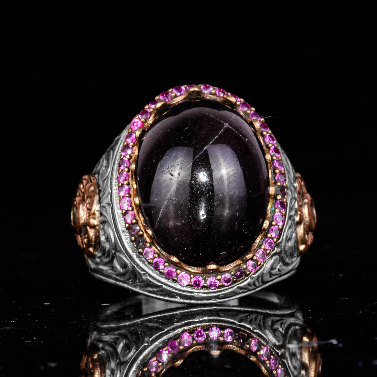 925 Sterling Silver Men's Ring with Natural Star Garnet Stone - Handmade Expressive Jewelry, Gift for Him — 4