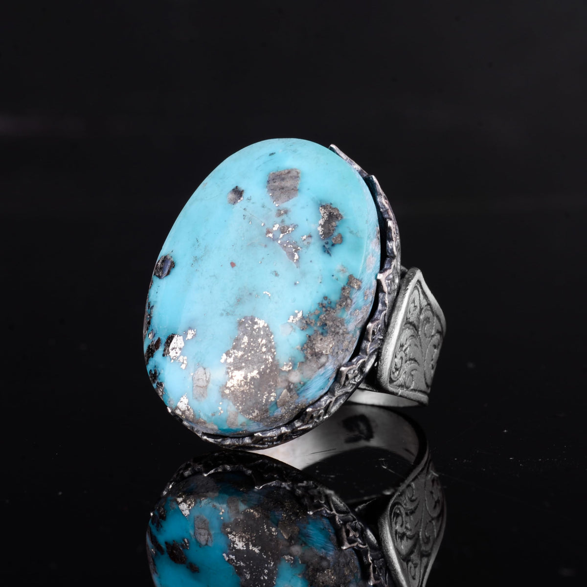 KAMBO 925 Sterling Silver Natural Turquoise Stone Large Men's Ring – Handmade Spiritual Healing Jewelry (Style-6) — 5