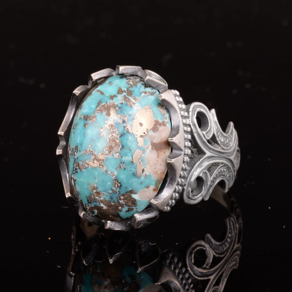 Natural Arizona Turquoise Stone Ring, Handcrafted Jewelry, 925 Sterling Silver (Model-2) — 6