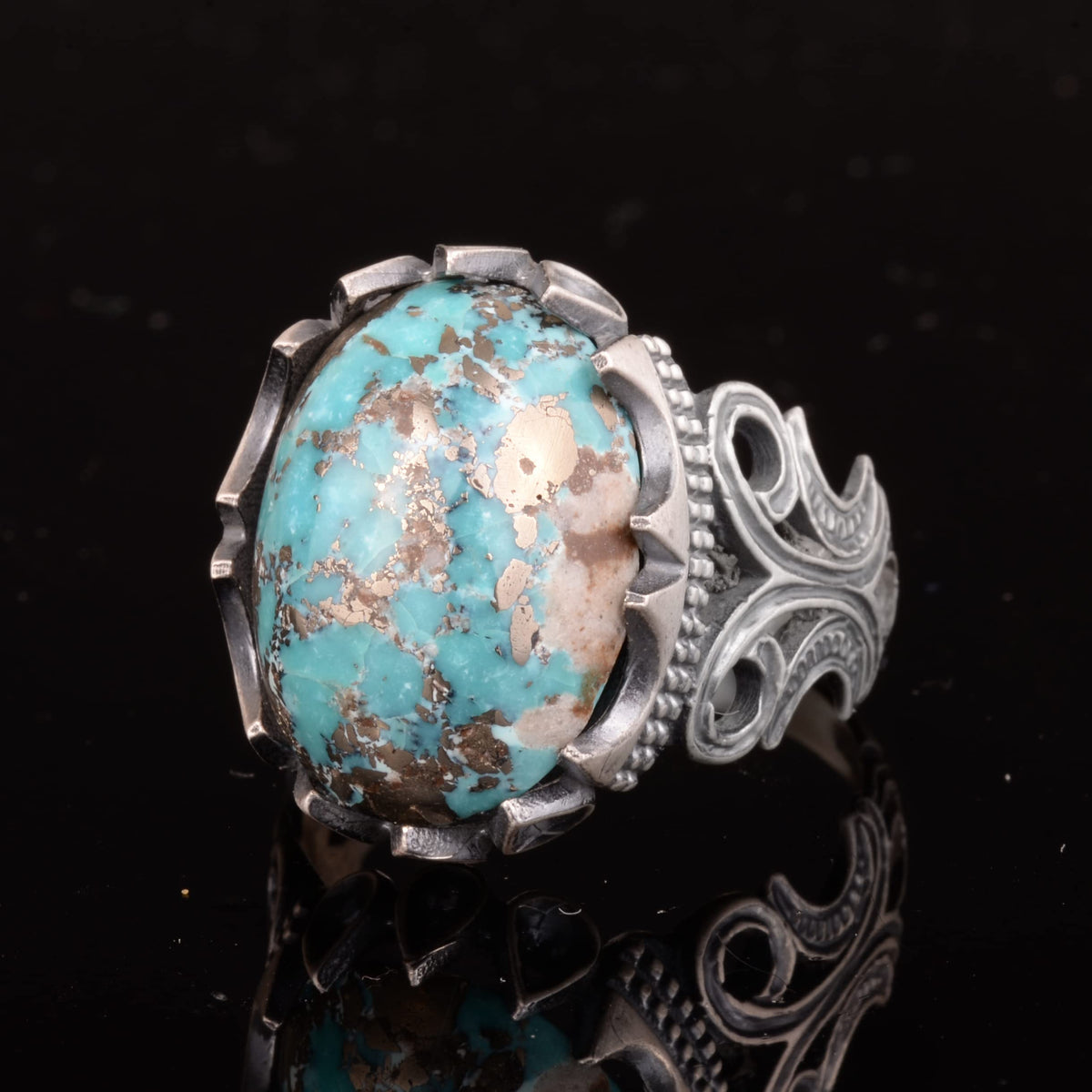 Natural Arizona Turquoise Stone Ring, Handcrafted Jewelry, 925 Sterling Silver (Model-2) — 6